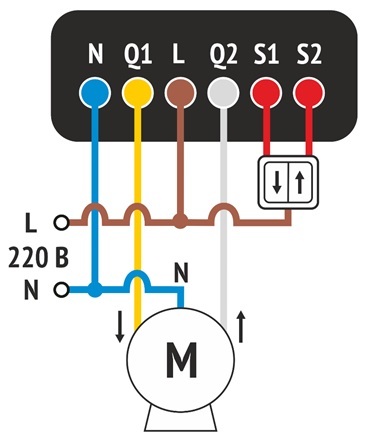 Схема подключения Livi Roller Shutter к однофазному асинхронному электромотору